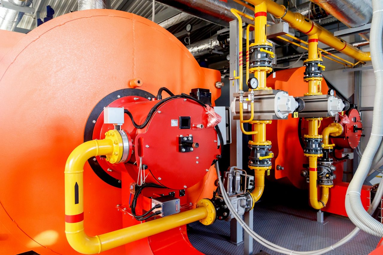 contemporary industrial powerful water boiler with gas burner and automatic control systems | TZB PRO s.r.o.